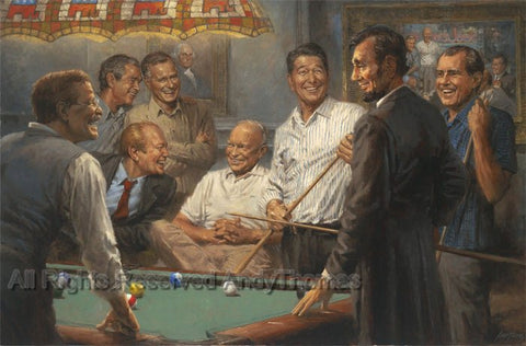 Callin' The Blue - Republican Presidents Playing Pool by Andy Thomas - Canvas Giclee Limited Edition SN2010 - 24 x 36