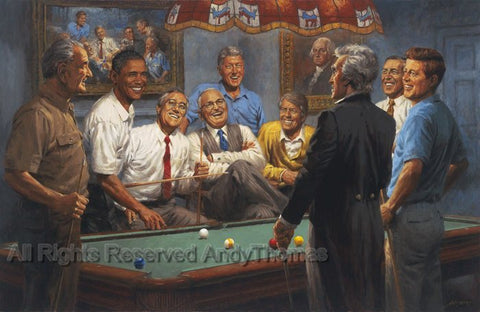 Callin' The Red - Democratic Presidents Playing Pool by Andy Thomas - Paper Print Giclee Limited Edition Artist Proof - 20 x 30