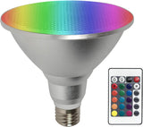 Jaspertronics™ PAR38 10W Color Changing LED Floodlight Smart Light Bulb with Voice Control or IR Remote Control. E27 Base perfect for Lawn, Landscape, and Parties!